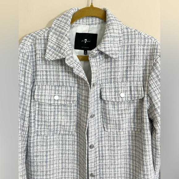 7 FOR ALL MANKIND Tweed Shacket Oversized Fringe Cowgirl Streetwear Preppy S - Picture 2 of 11